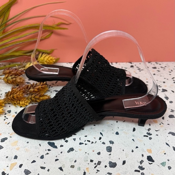 NEW ZARA Braided Black 90s Kitten Heel Women’s Mules Slide Sandals Sz 39 - Picture 4 of 11